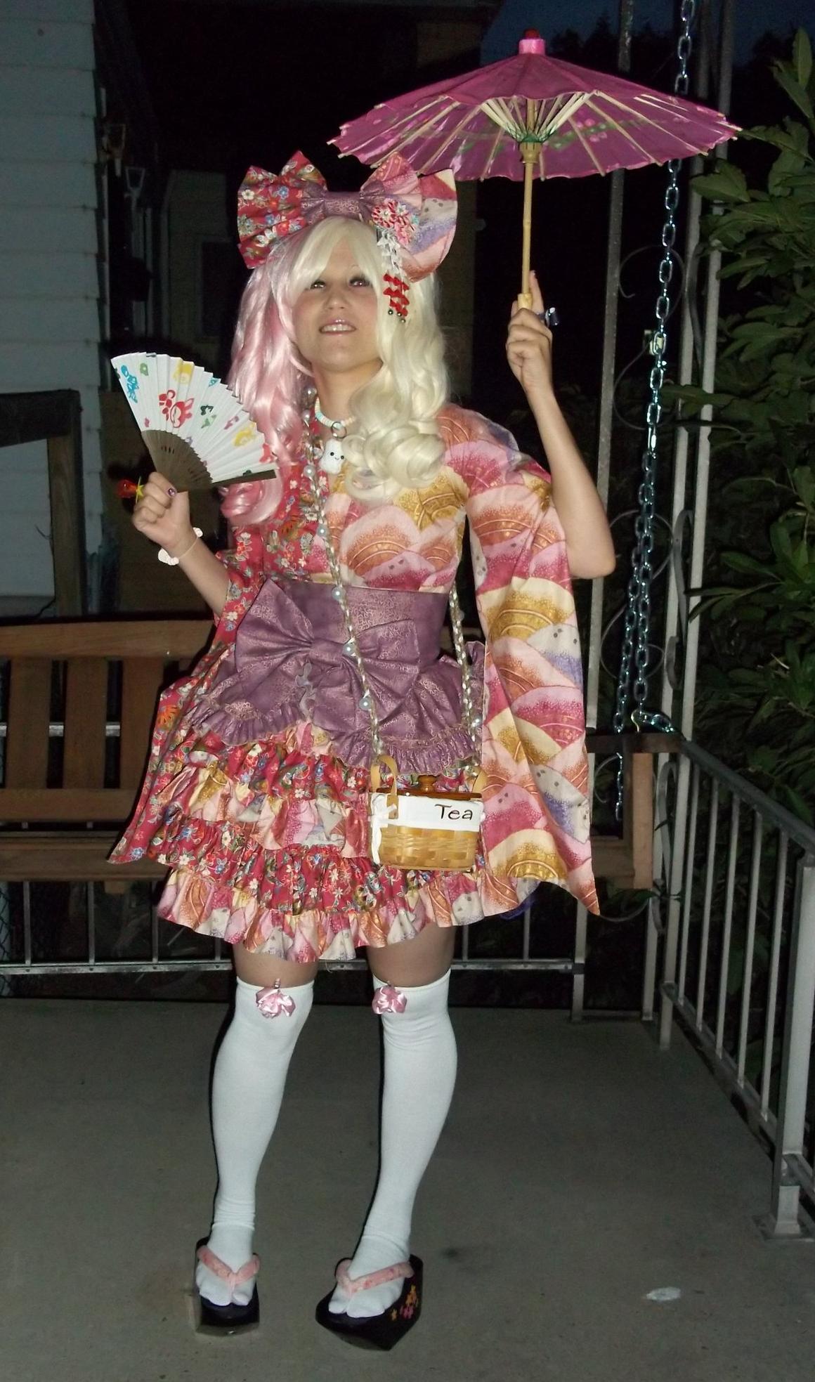 Blonde Lolita wearing White Opaque Stockings and Colored Dress